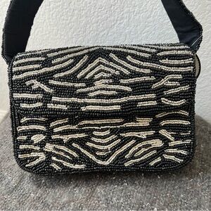 Studio 12 Hand Beaded Black Silver Animal Print Bag Handcrafted Luxury Indie